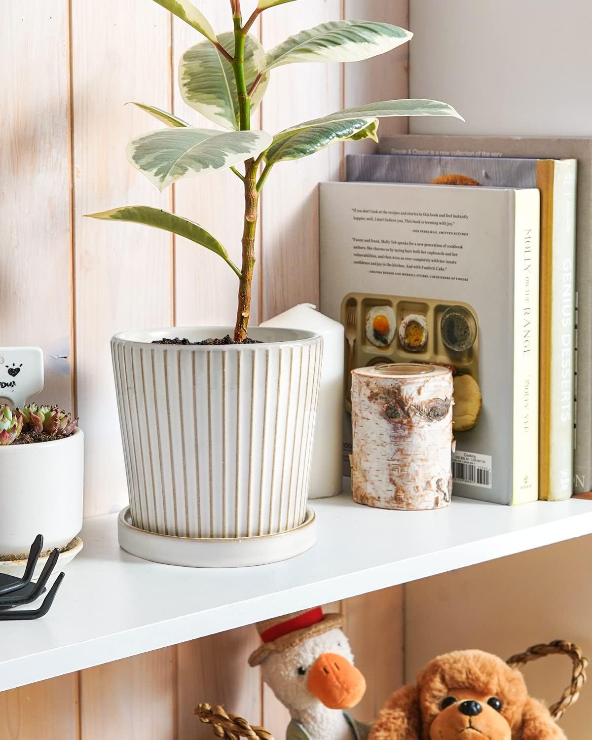 LE TAUCI Ceramic Pots for Plants, 5.4 Inch Plant Pots with Drainage Hole and Saucer, Indoor Plant
