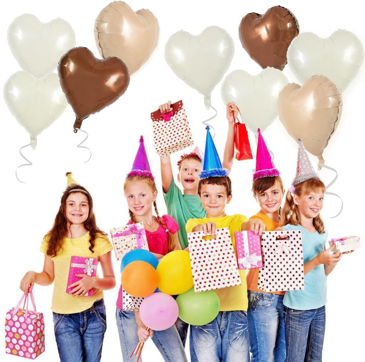 TONIFUL 30Pcs 18 Inch Cream White Heart Balloons Light Brown Coffee Foil Balloons Decoration for