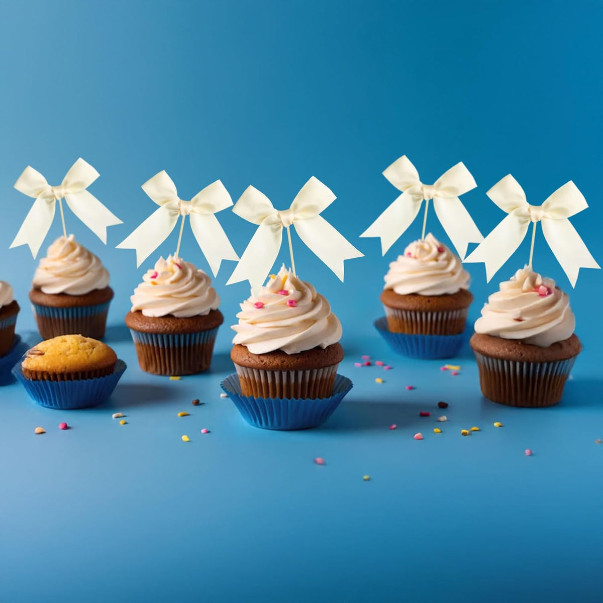 Gyufise 24Pcs Bow Cupcake Toppers Coquette Bow Girls Birthday Cake Decorations Bowknot Cake Toppers