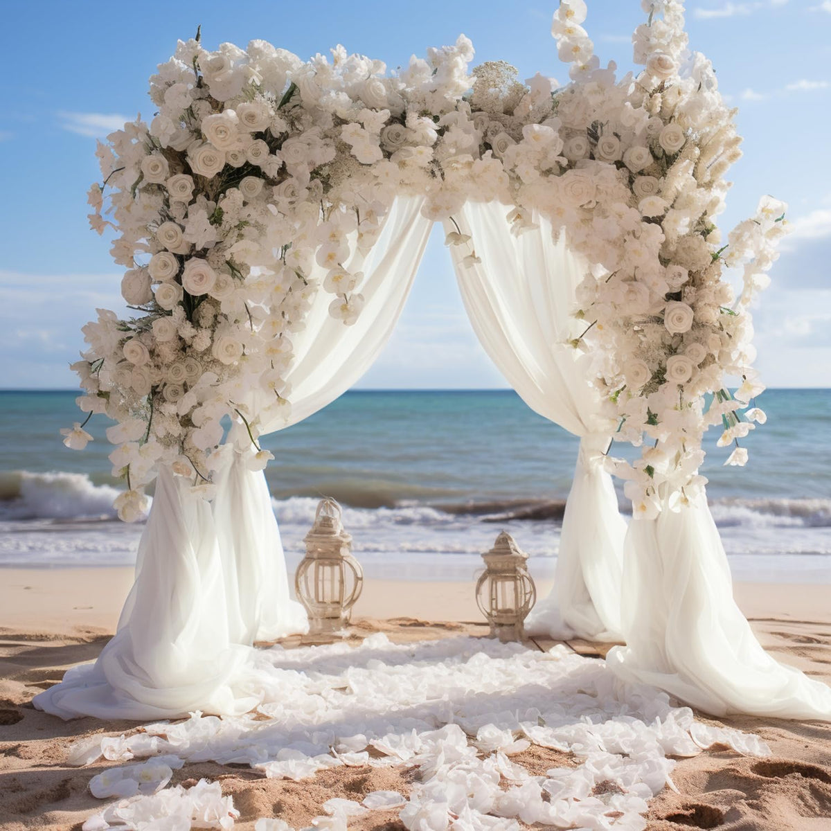 Wokceer Wedding Arch Draping Fabric 2 Panels 28.7" x 20FT Ivory Drapes Sheer Fabric Backdrop Arch