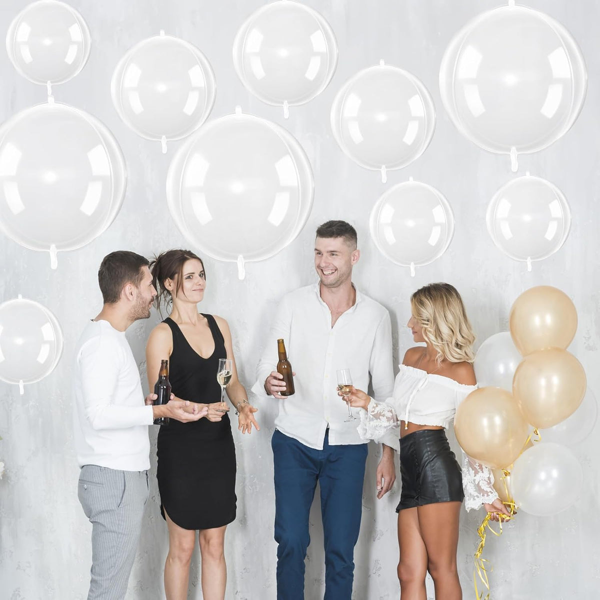 12Pcs Clear Round Foil Balloons, 22" 15" 10" 4D Helium Transparent Balloon, Clear Bubble Foil