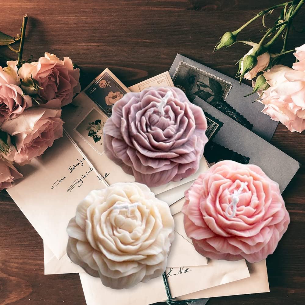 2PCS Peony Flower Silicone Soap Molds 3D Resin Candle Molds Flower Fondant Silicone Mold for
