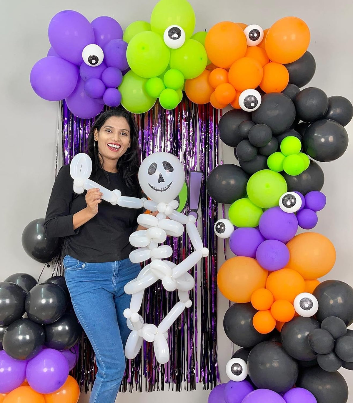 Halloween Balloon Arch Garland Kit, 124pcs Black Purple Orange Green Latex Balloons Arch for