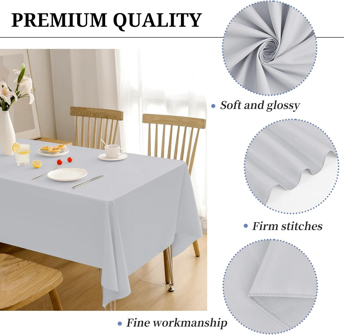12 Pack Light Grey Tablecloths for Rectangle Tables 60 x 126 Inch Polyester Tablecloth 8 Foot