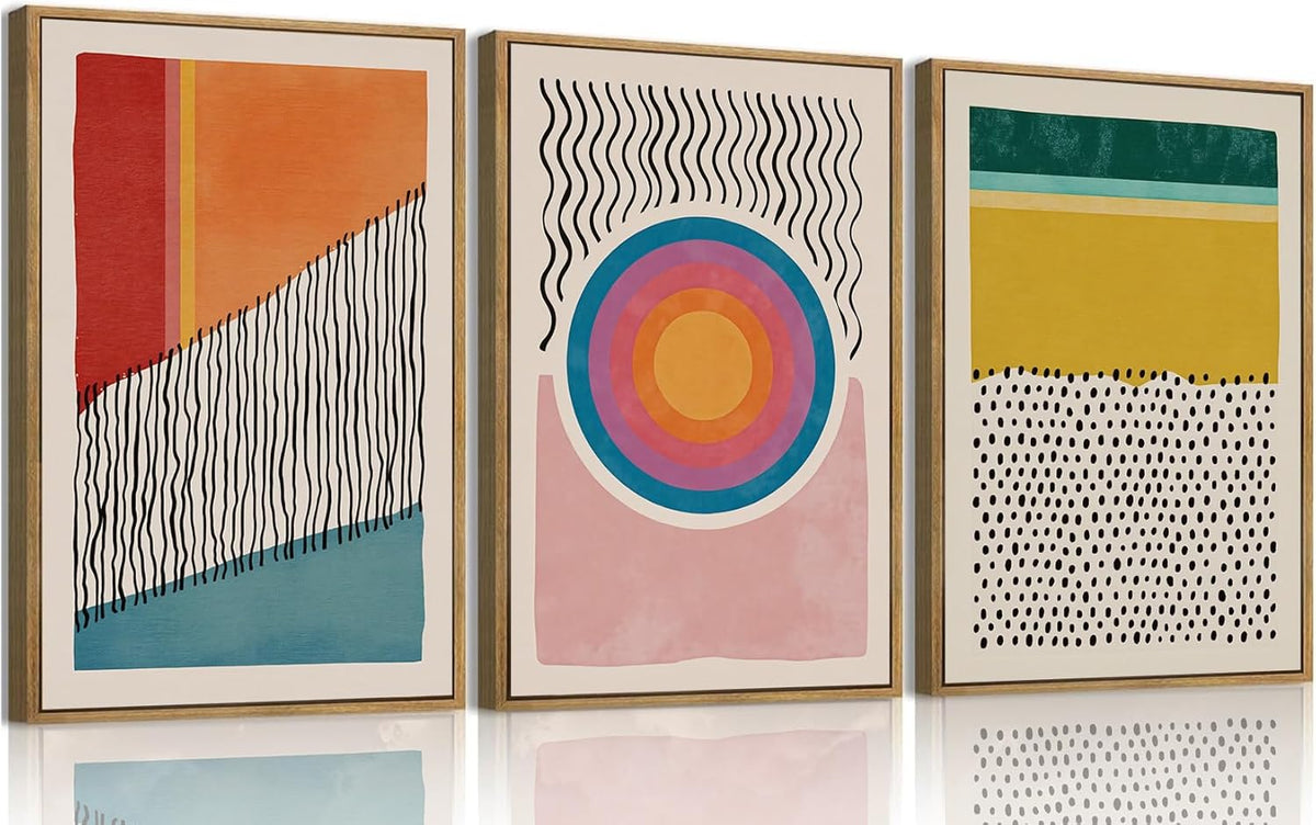myusuar 3 Piece Large Modern Abstract Canvas Framed Wall Art For Living Room, Midcentury Minimalist
