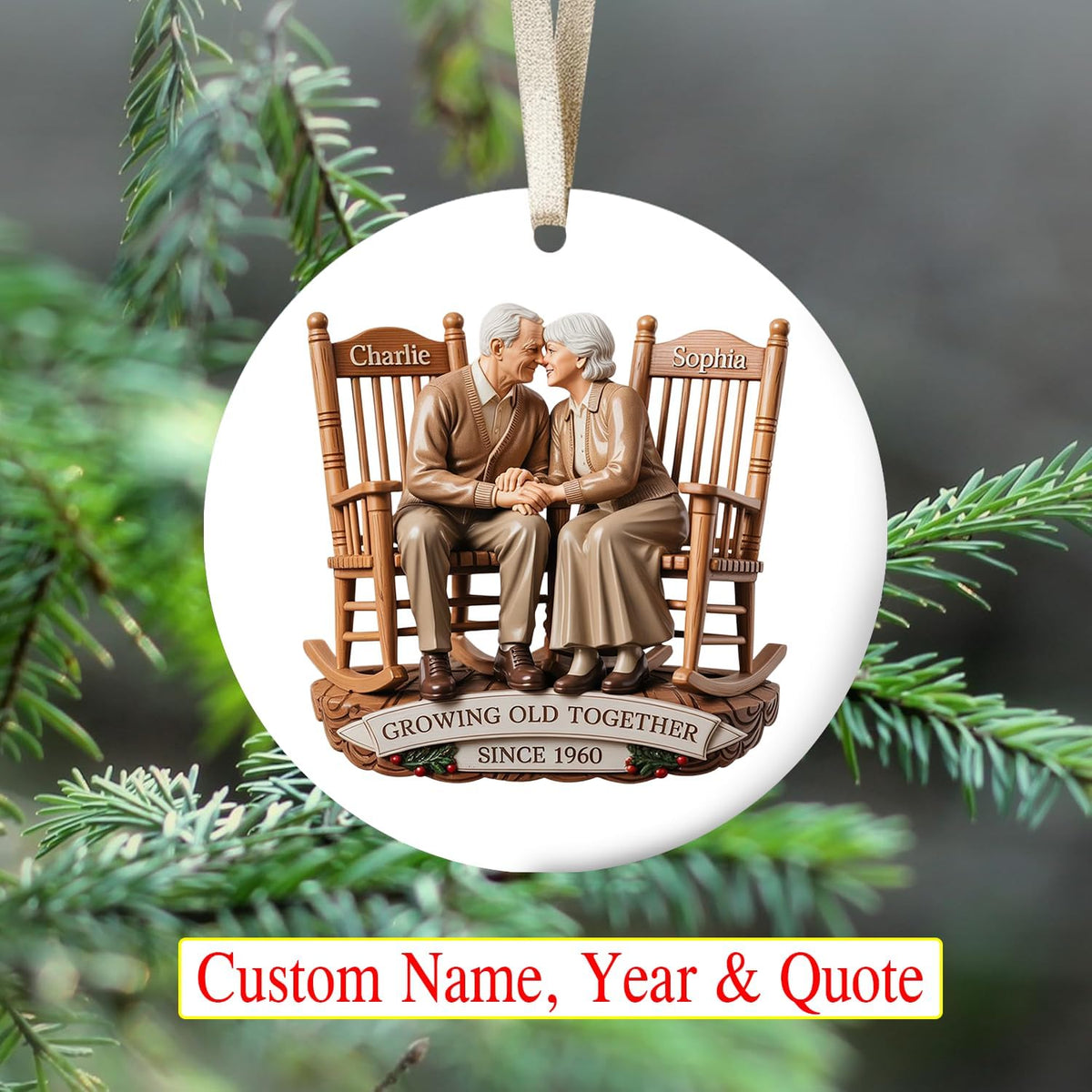 Love Signal Growing Old Together Christmas Ornament, Personalized Couple Ornaments for Christmas