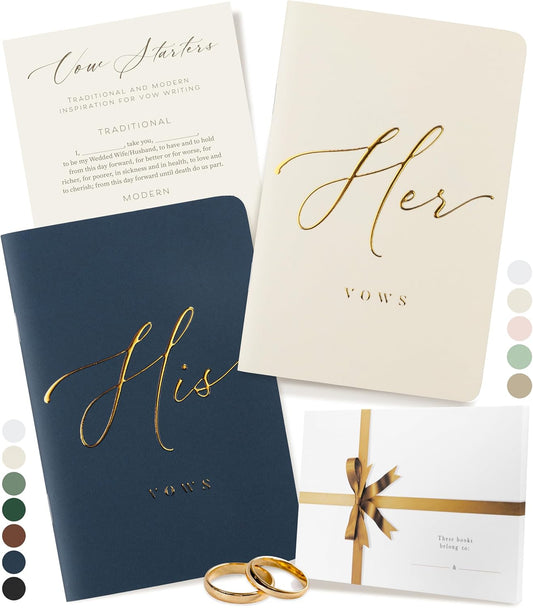ARTESORI Premium Wedding Vow Book for Her & Him, Soft Touch, Gold Foil, 28 Lined Pages, Wedding Vow