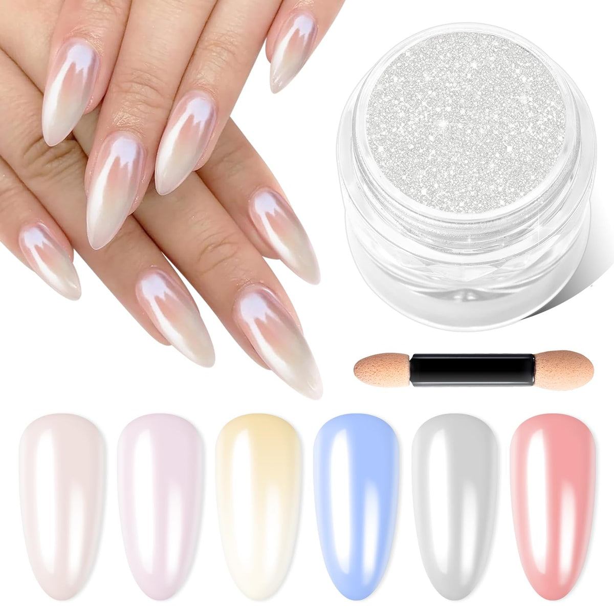 Moonlight White Chrome Nail Powder BISHENGYF - 1g Super Glossy Pearl Effect Chrome Nail Powder for