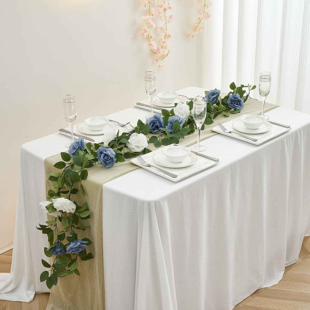 Artificial Rose Garlands Rose Vines Leaves Banners Hanging Floral Garland Fake Rose Flower Vine for