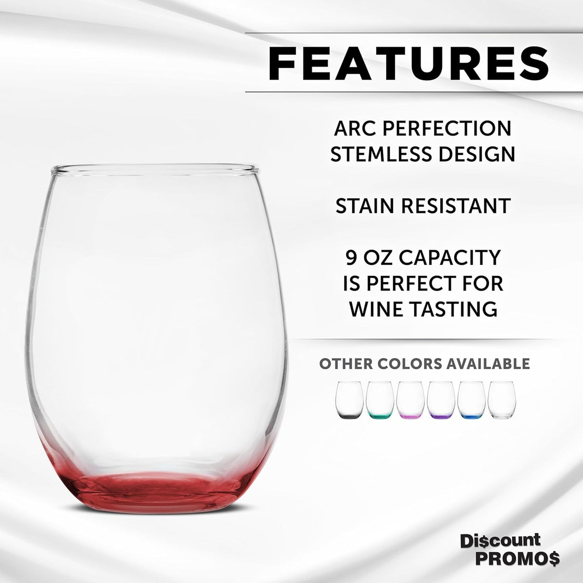 DISCOUNT PROMOS Stemless Wine Glass 9 oz. Set of 10, Bulk Pack - Great for Wedding Favors