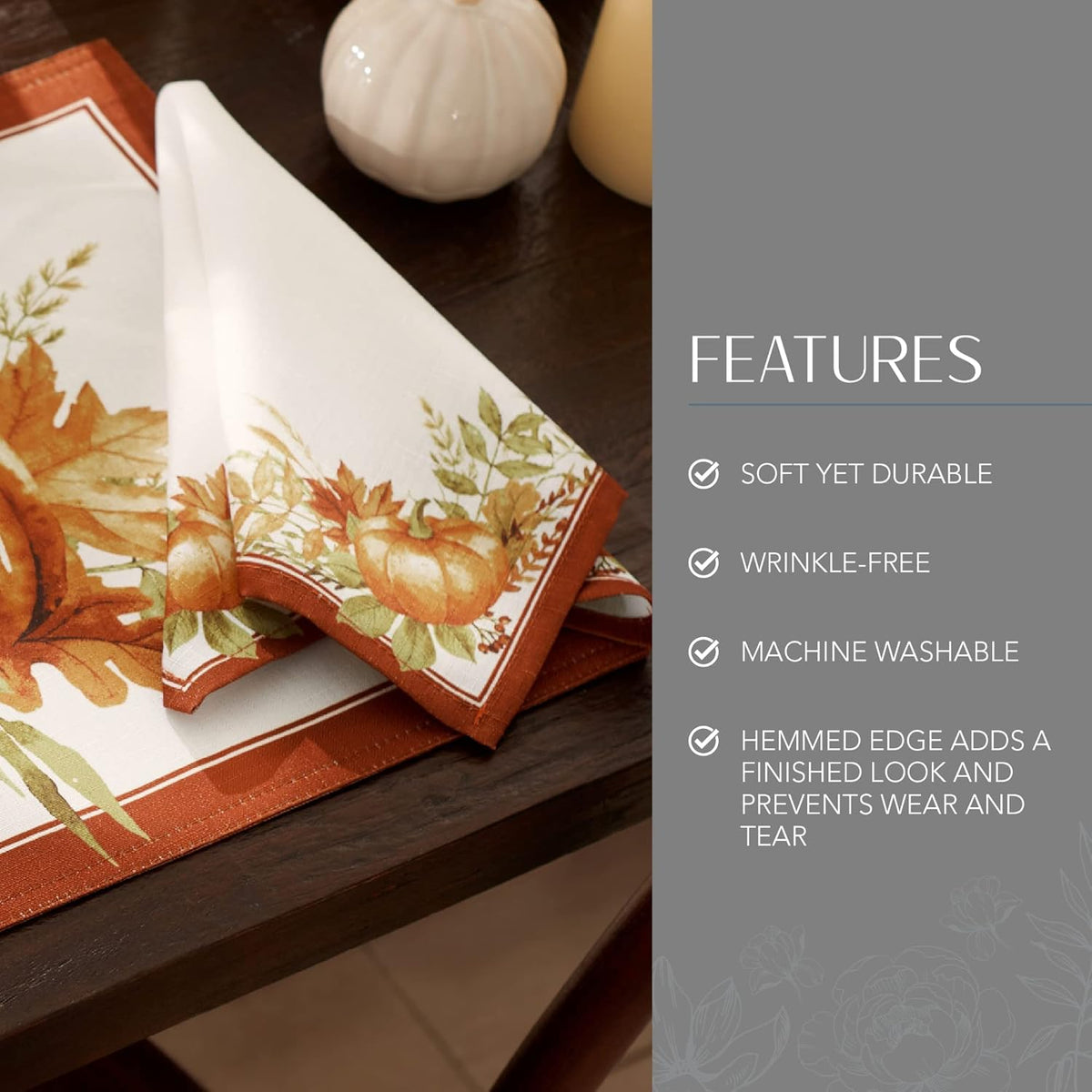 Elrene Home Fashions Autumn Pumpkin Grove Fall Napkins, Seasonal Fall Cloth Napkins, 17" x 17", Set