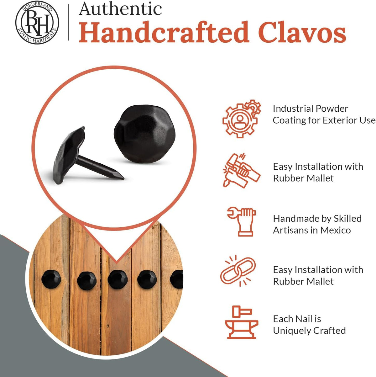 50 Pack 0.75" Round Head Iron Clavos Decorative Nails – Black – Handmade Rustic Round Fasteners for