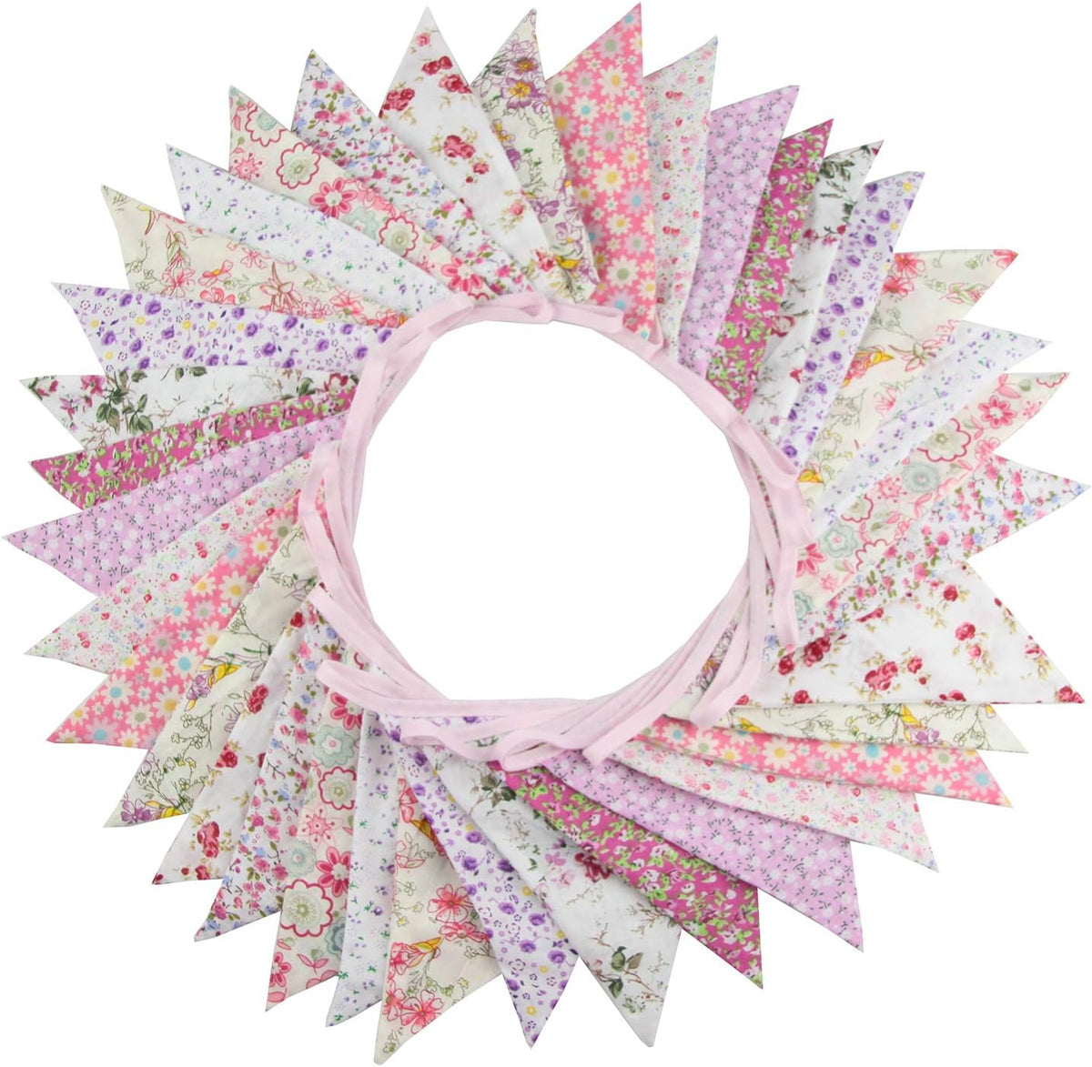 10M/32Ft Triangle Bunting Banner, 36 Pcs Cotton Fabric Flags Pennant Garlands for Birthday Party