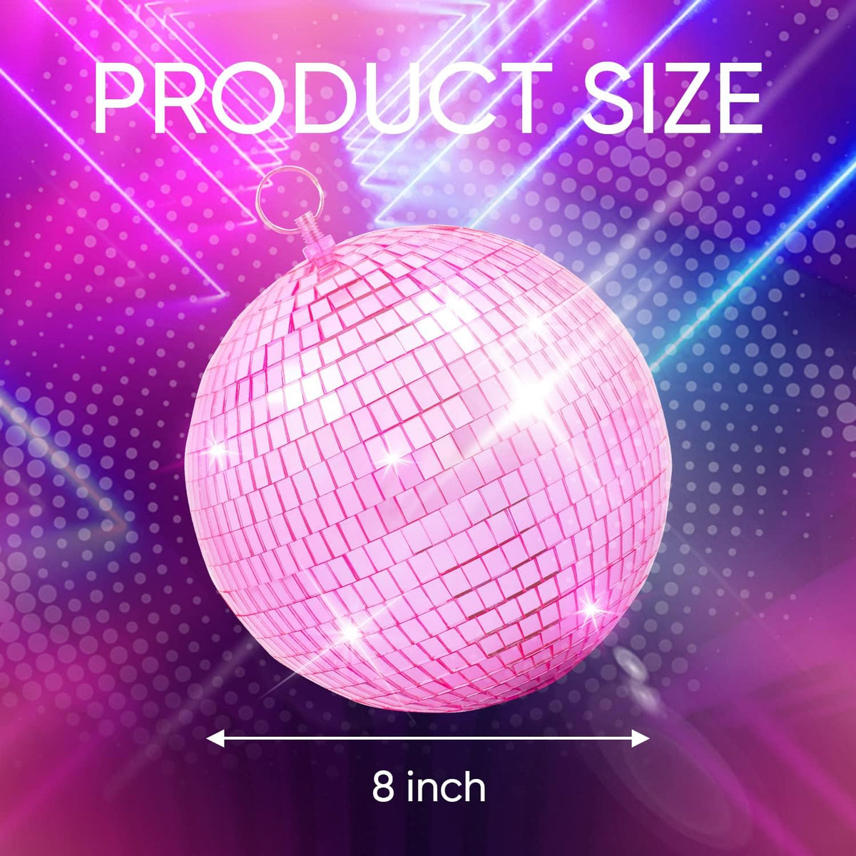 Mirror Disco Ball Decor with Hanging Ring 8" Large Pink Disco Ball Ornament for Disco Party