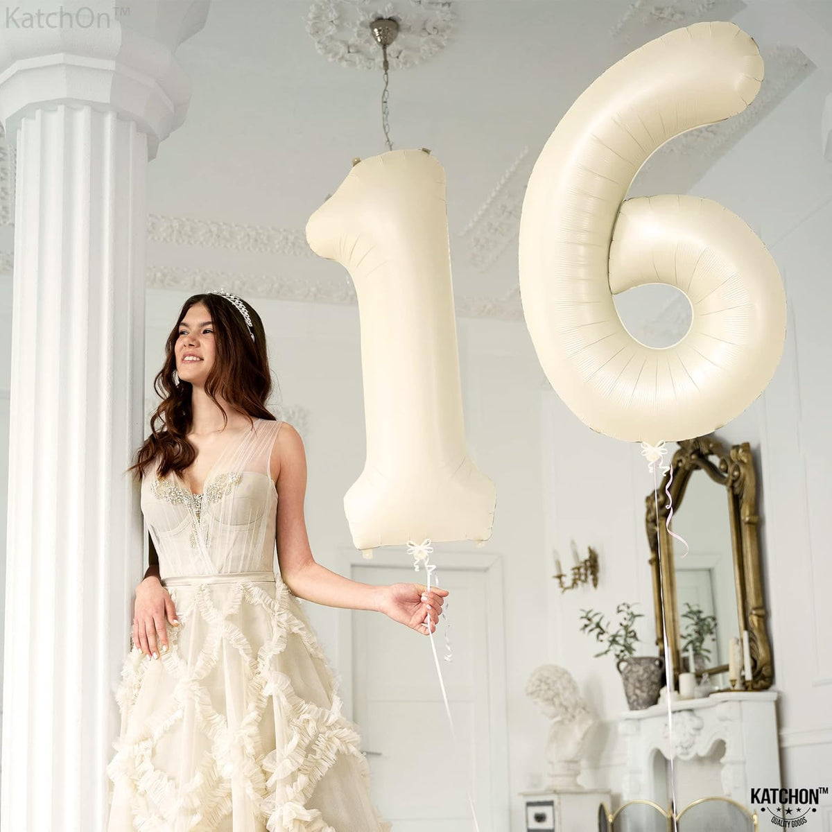 KatchOn, Cream 16 Balloon Numbers - Large, 40 Inch | 16 Birthday Balloons for Sweet 16 Party
