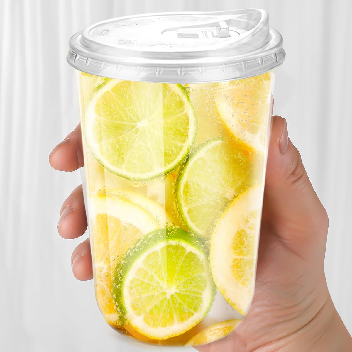 16oz Disposable Stemless Glasses With Strawless Sip Lids,PET Disposable Drinking Cups,Clear Plastic