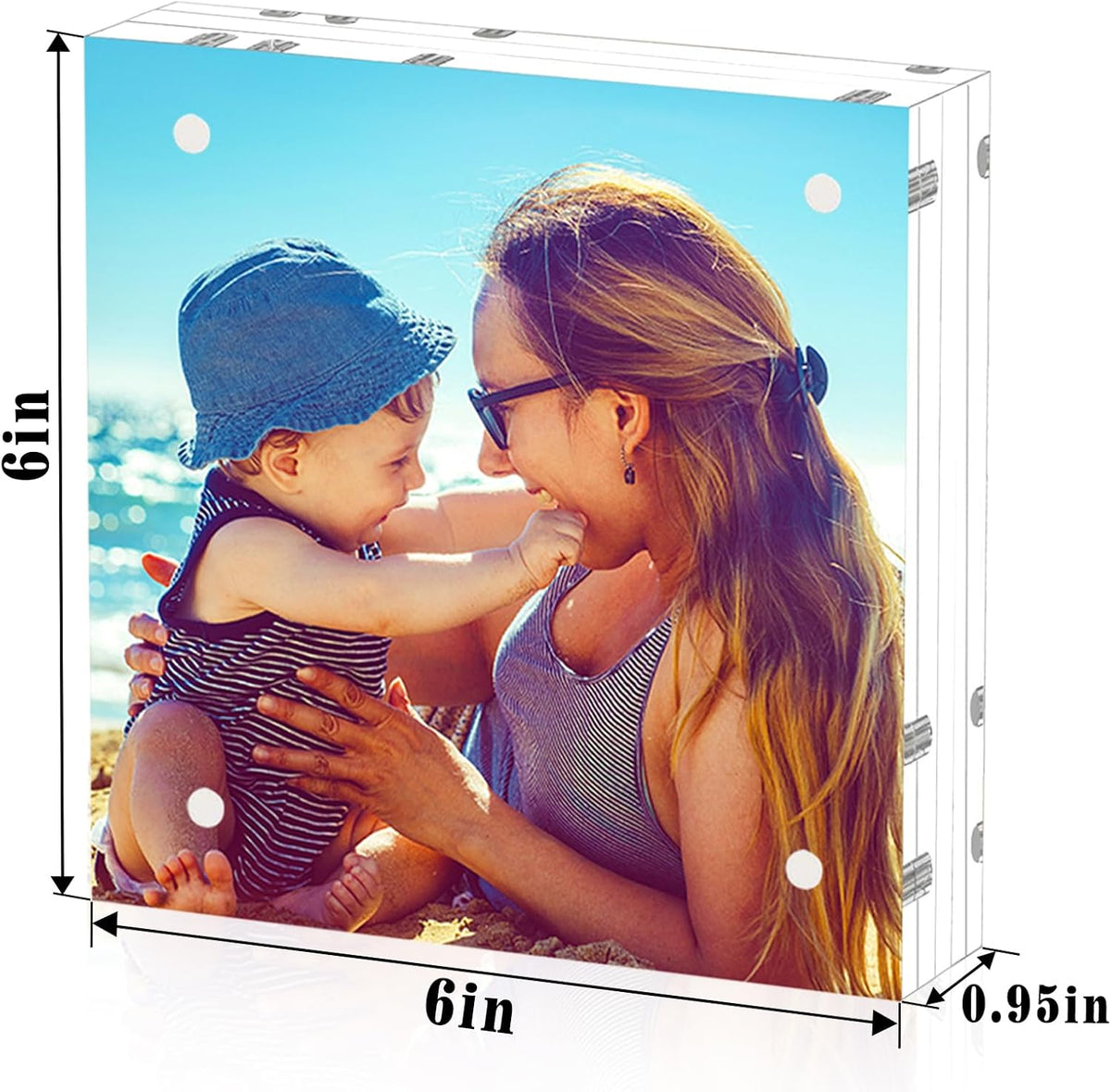 HELPLEX 2 Pack 6x6 Acrylic Picture Frames, 24mm Thicker Square Frameless Clear Frame Double Sided