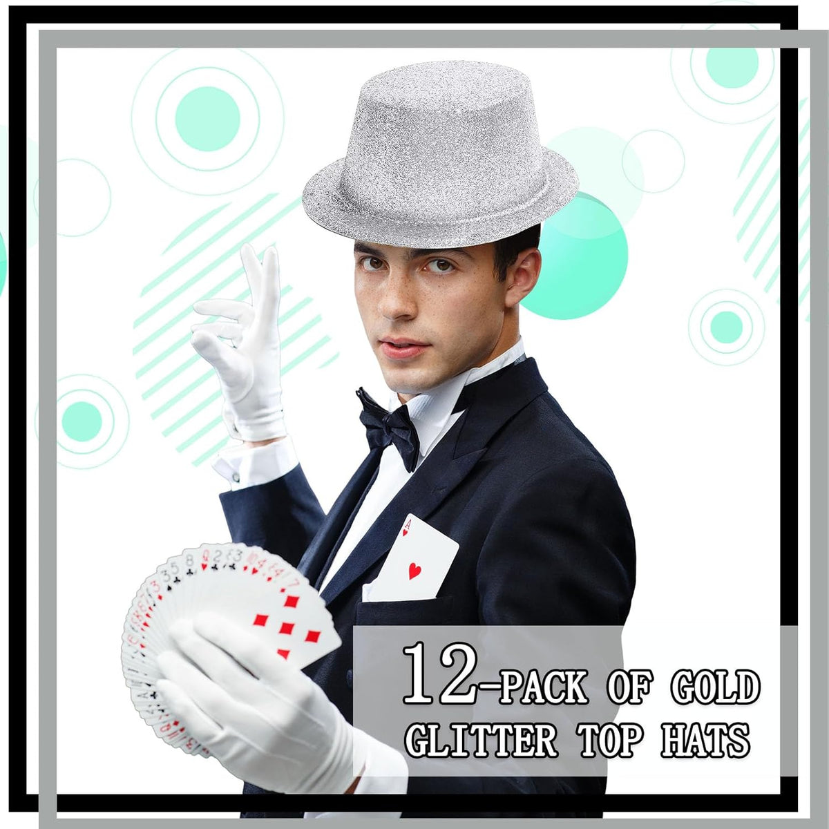 Hillban 12 Pcs Top Hats Halloween Glitter Plastic Retro Disco Party Hats for Halloween Magician