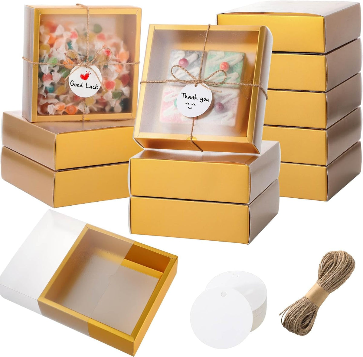 Roowest 50 Sets Kraft Soap Boxes Rectangle Packaging Box with Window Homemade Gift Box with Blank