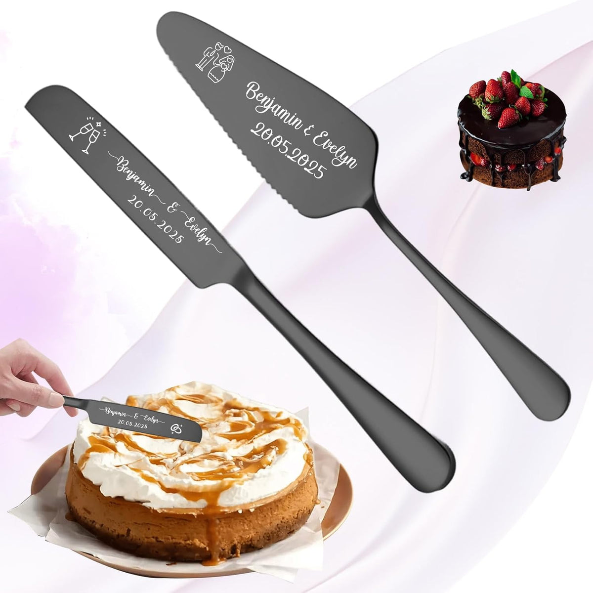 Custom Wedding Cake Knife and Server Set,Personalised Cake Serving Kit,Engraved Cake Cutting Set