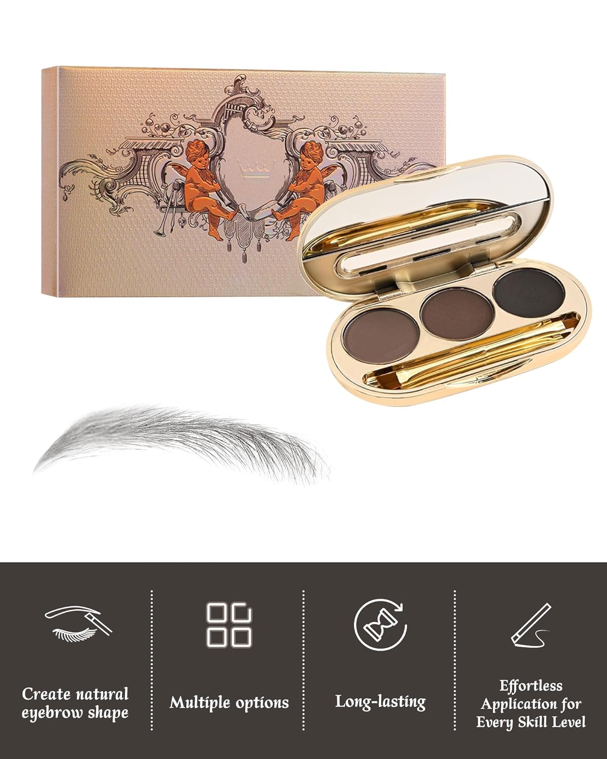 Waterproof Eyebrow Powder Kit - 3 Colors Long-Lasting Brow Powder Palette with Brush Razor &