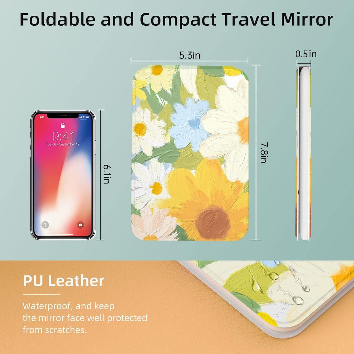 Rechargeable Travel Lighted Makeup Mirror with PU Leather Cover, Portable Travel Makeup Mirror with