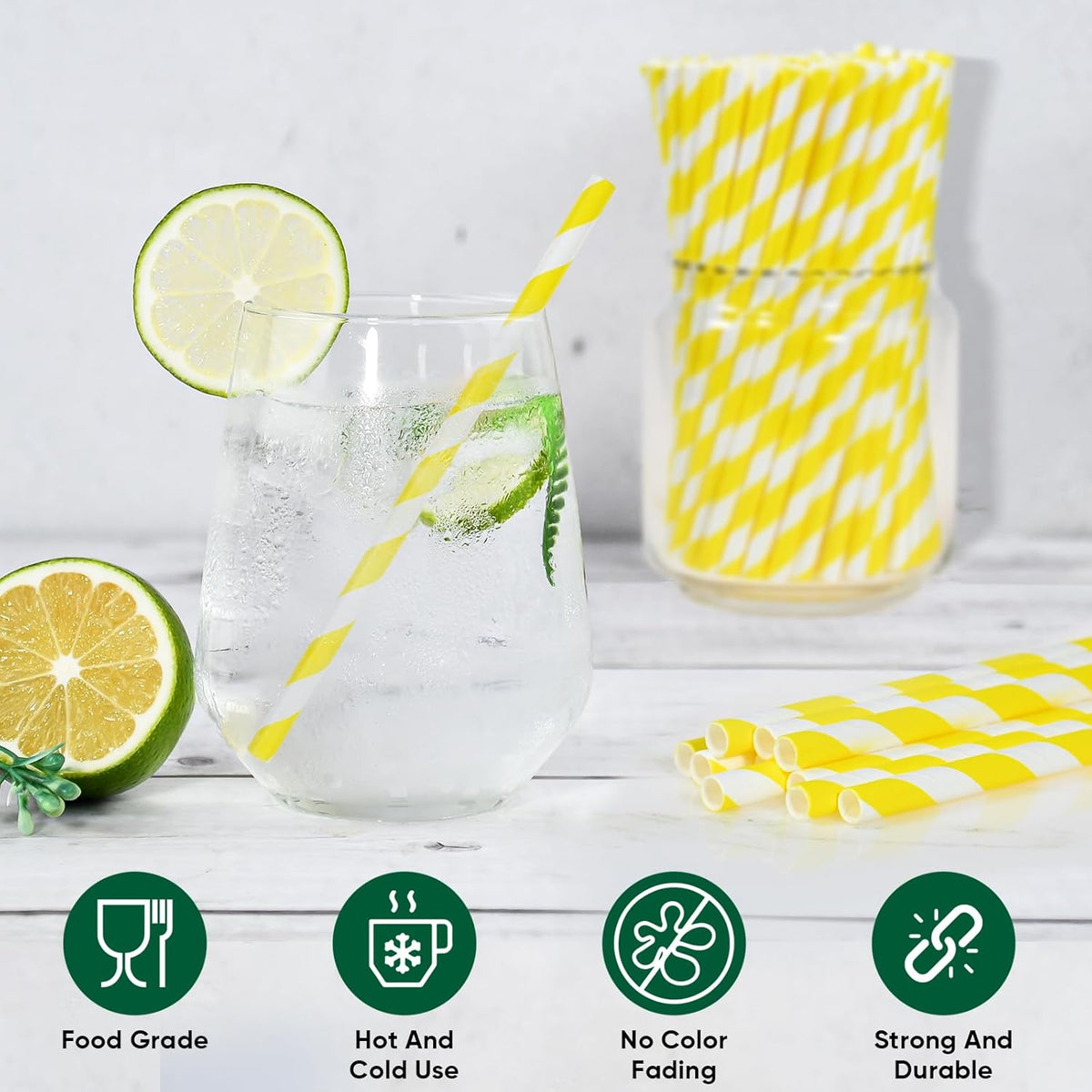 5.75 inch Short Yellow Paper Drinking Straws for Cocktail, Coffee, Mixed Drinks, 500 Counts