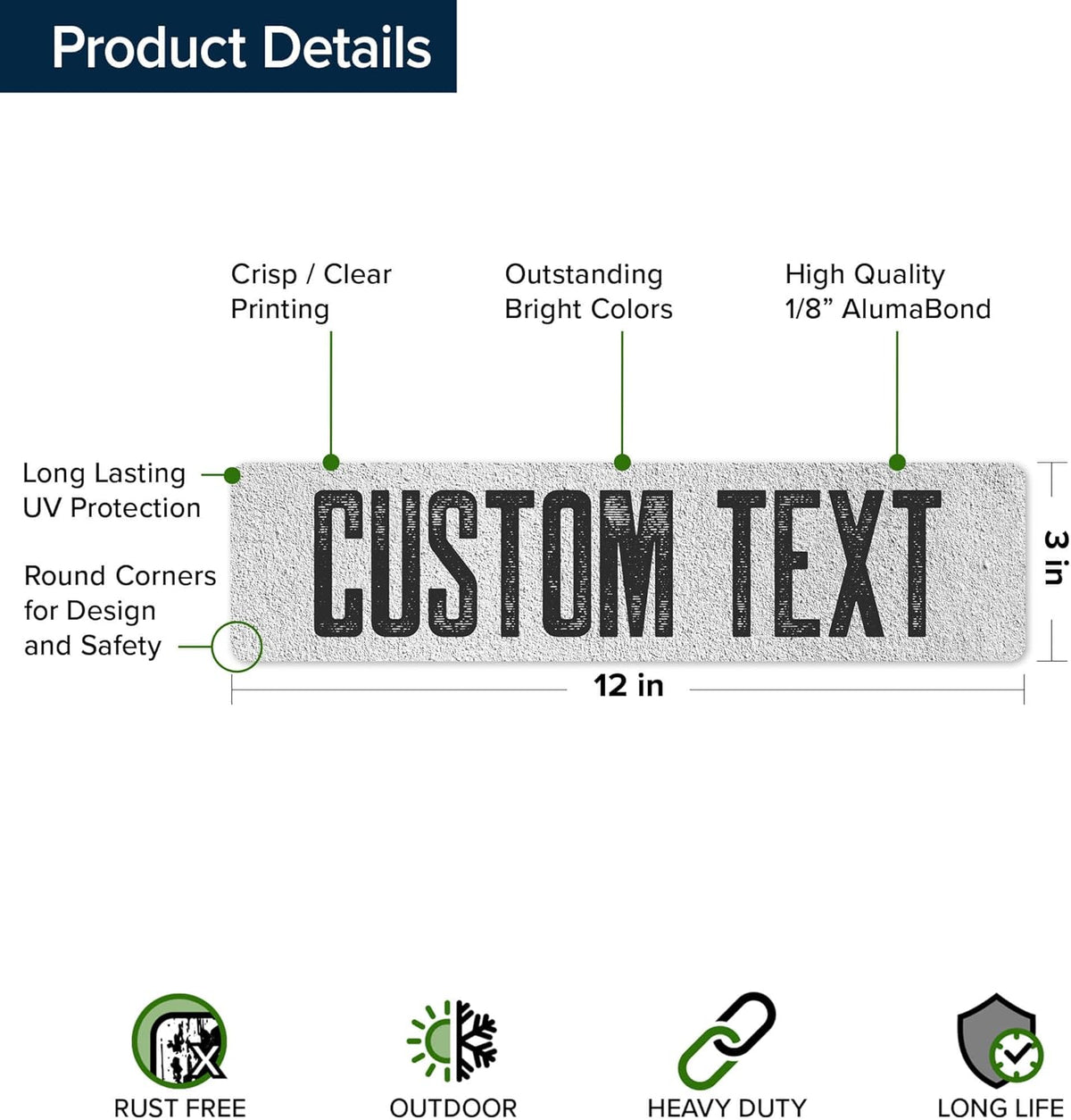 Custom Sign, Custom Street Sign, 11 Font Colors, 13 Font Styles, 4 Hole Options, 22 Sizes, 3x12