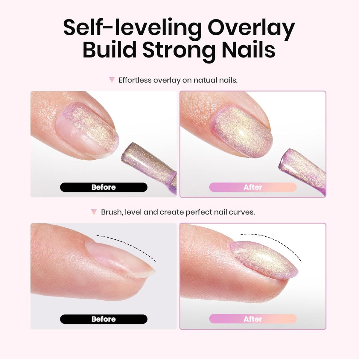 Beetles Pearl Rubber Base Gel Set- 6Pcs Pastel Rubber Base Coat Shimmer Pearl White Pink Purple