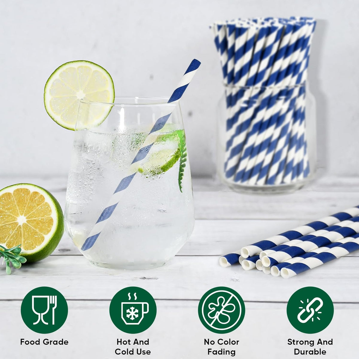 5.75 inch Navy Blue Short Paper Cocktail Straws & Stirrer Sticks 500 Counts - for Bars and