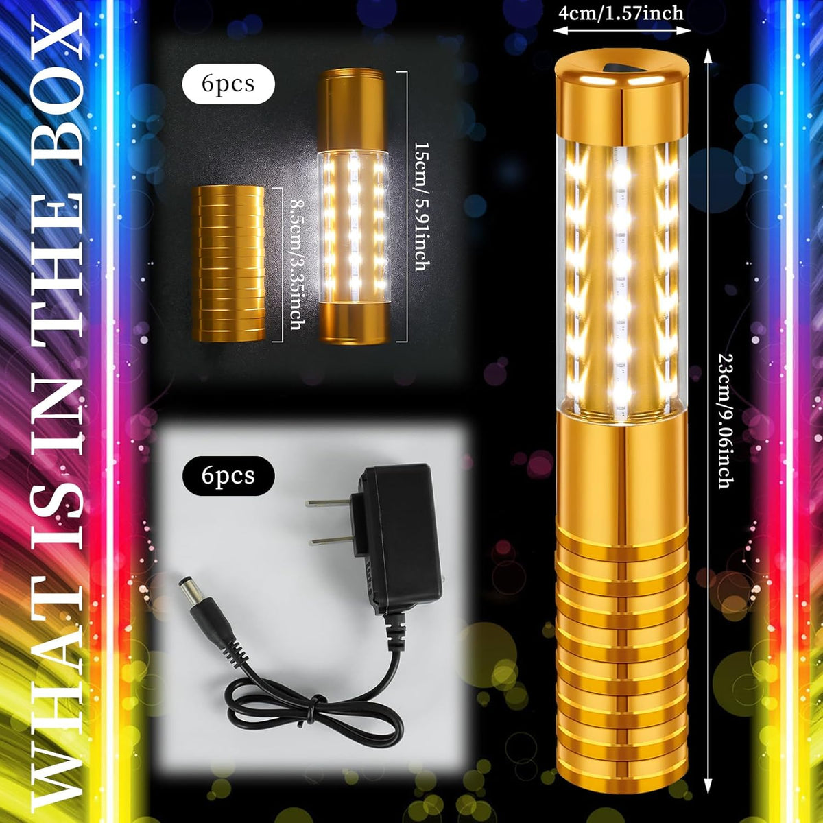 6 Pieces LED Strobe Baton Light Rechargeable Bottle Service Sparklers Stick Reusable Champagne