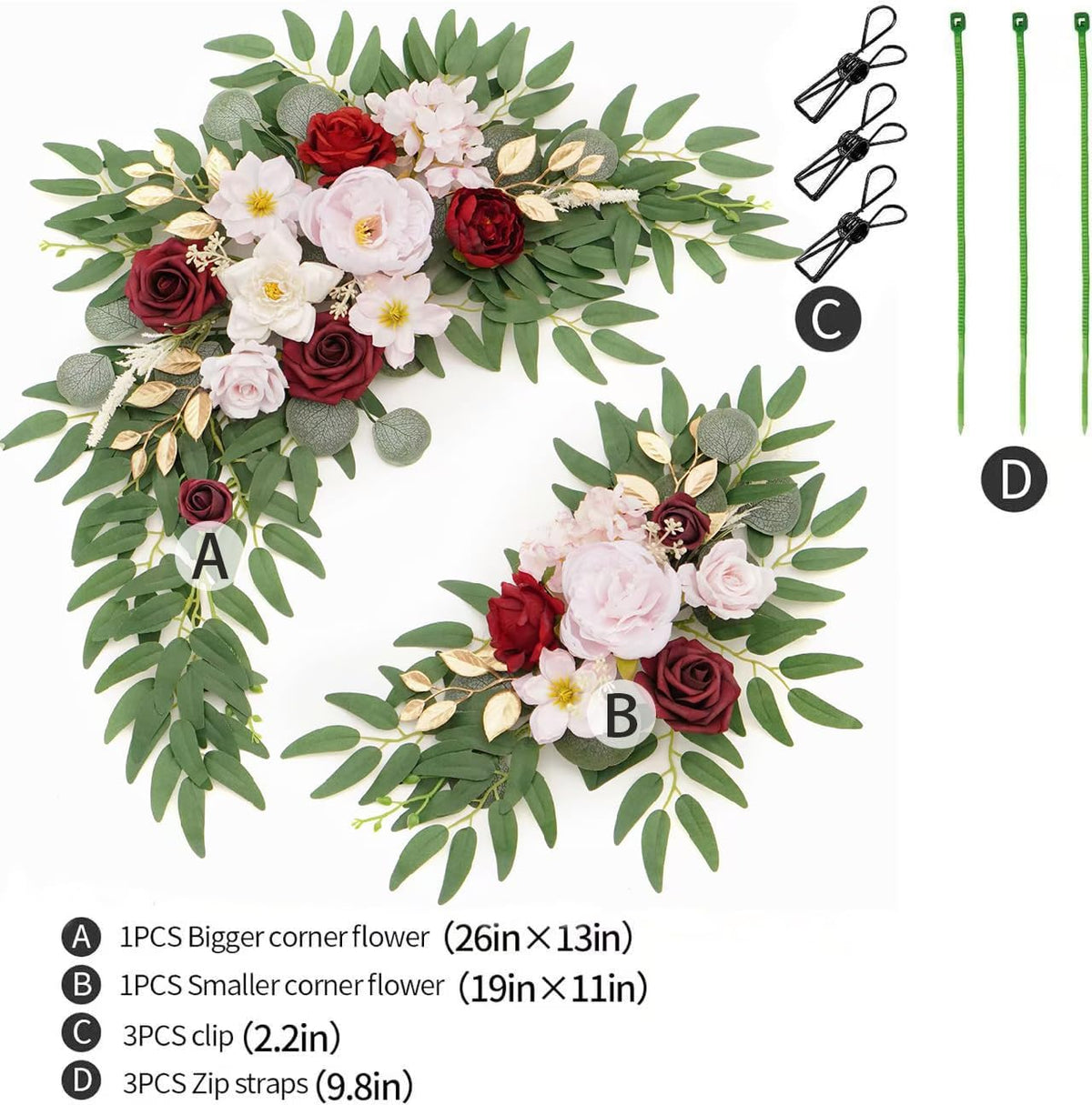 Faux Flower Swag Set of 2 for Wedding Welcome Signs Floral Swag Wedding Reception Ceremony Signs