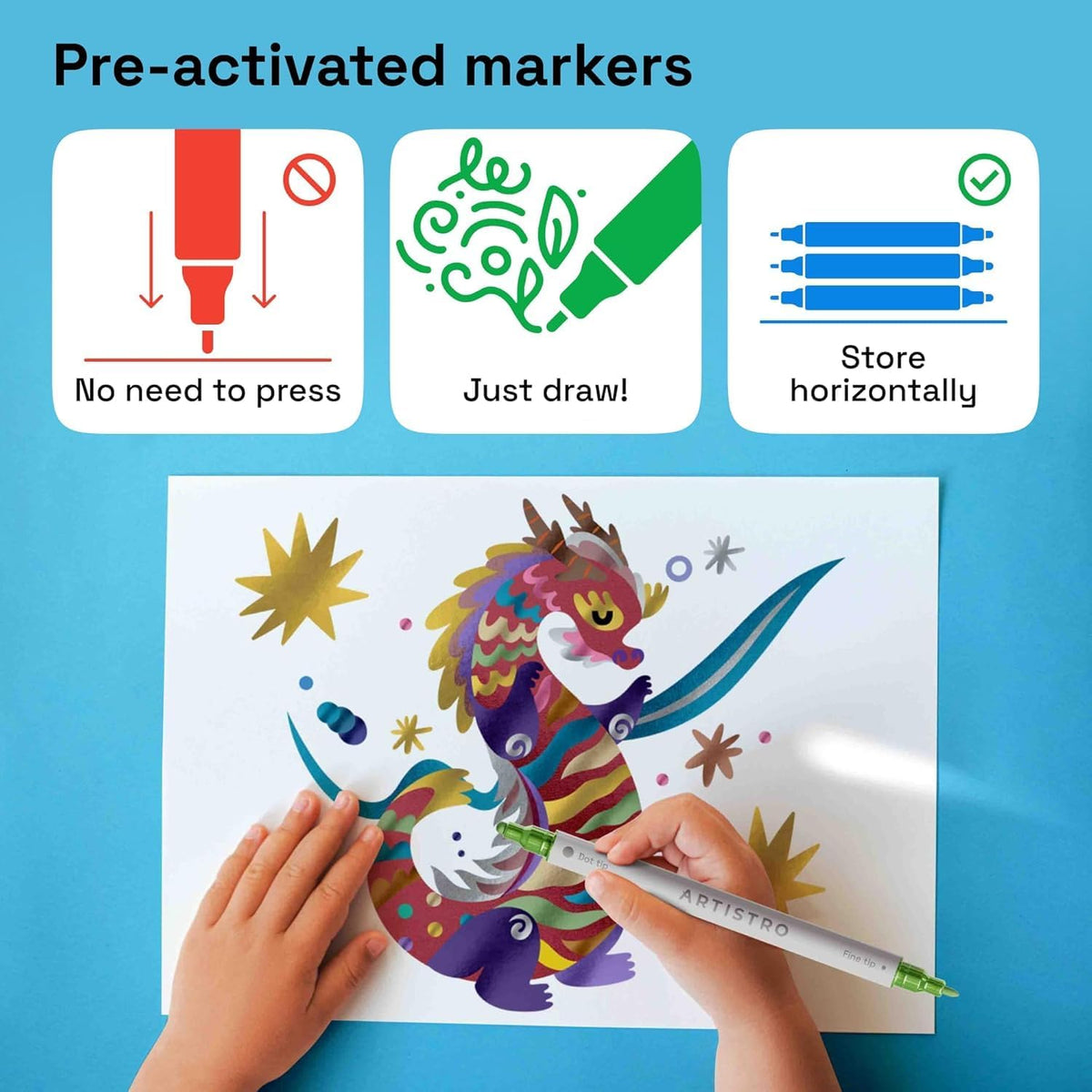 ARTISTRO 24 Metallic Dual-Tip Acrylic Paint Markers for Rock, Canvas, Glass, Wood, & More Fine +
