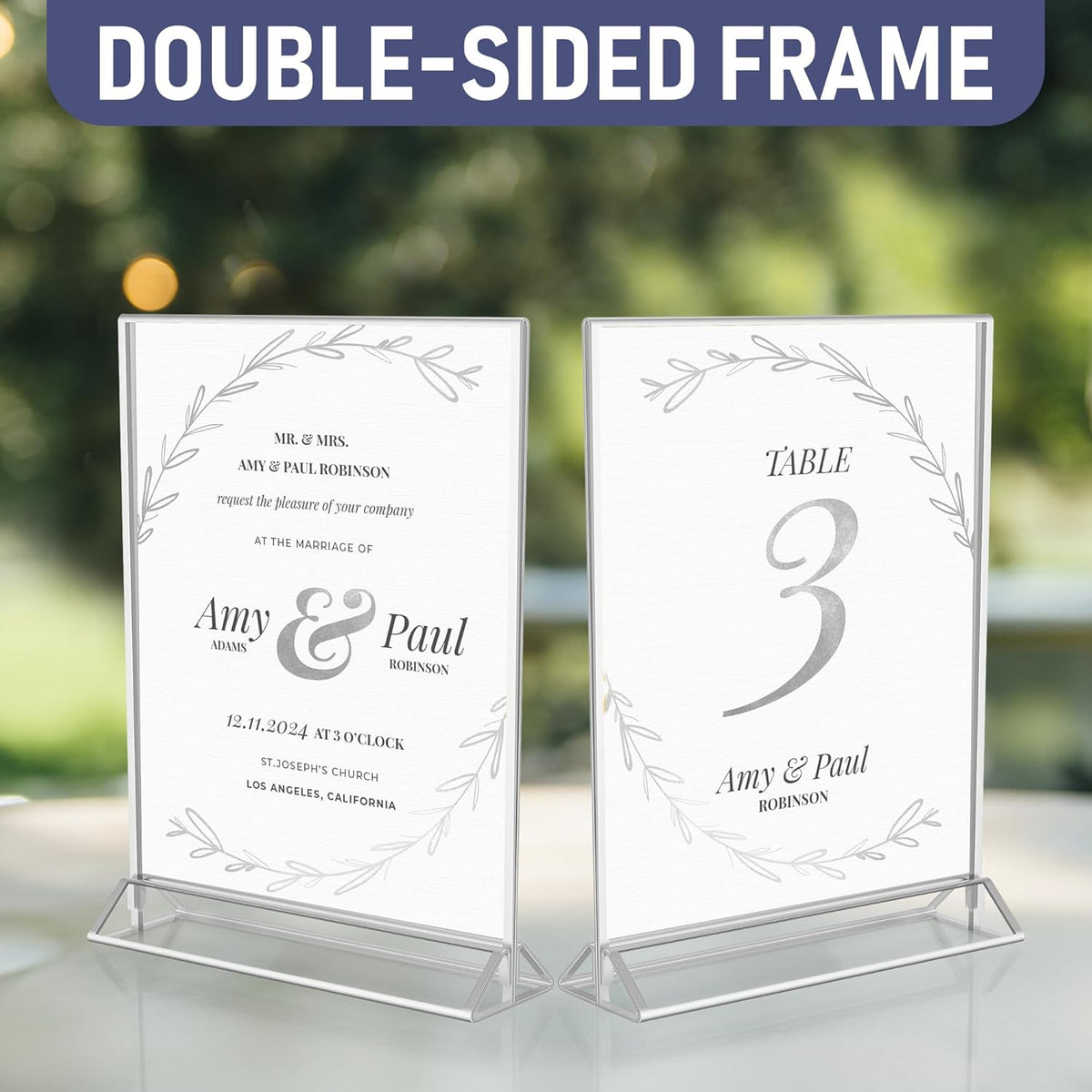 Silver Picture Frames Double-Sided, 6-Pack 8.5x11 Acrylic Table Number Holders, Clear Easel Stands