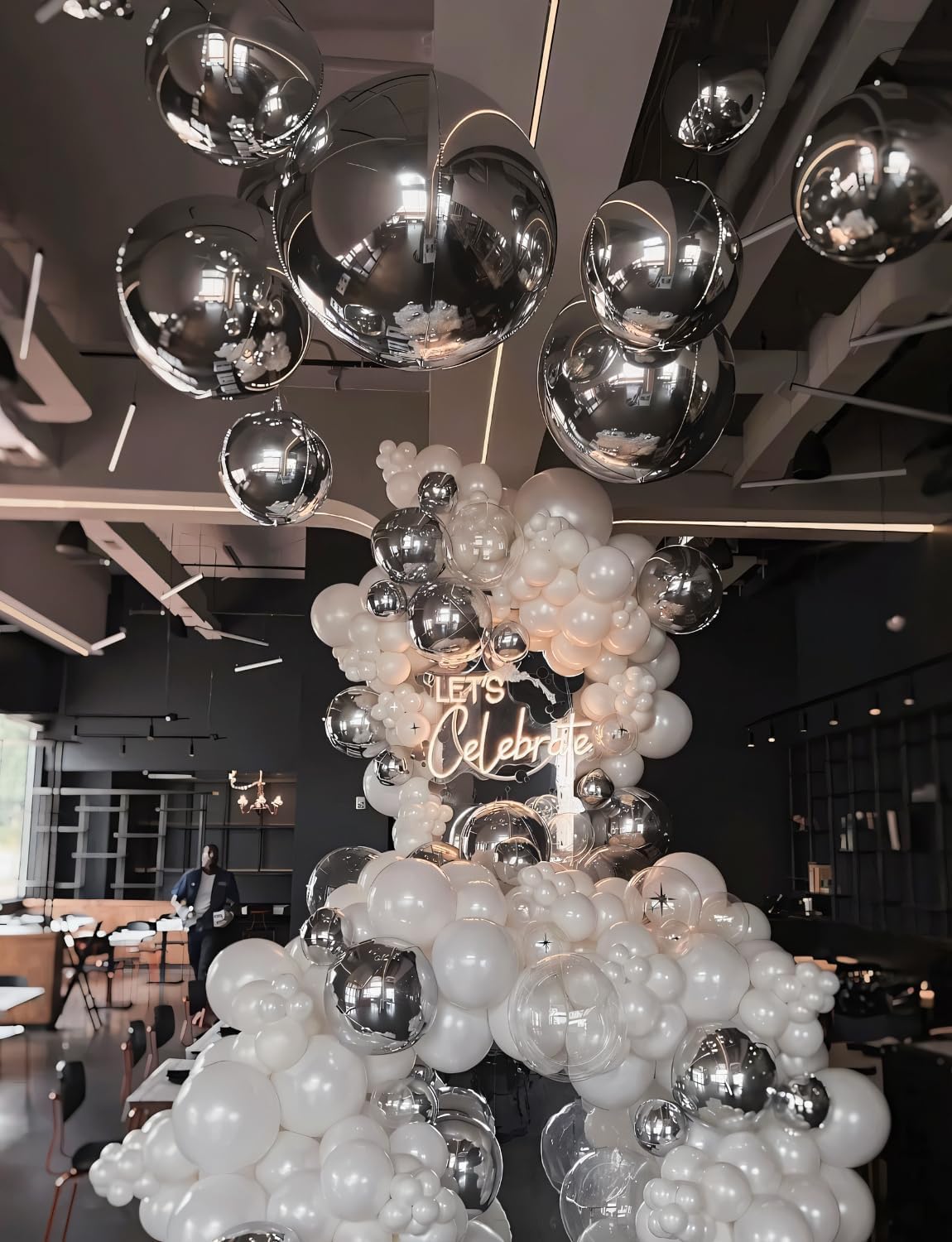 12Pcs Silver Round Foil Balloons, 22" 15" 10" 4D Ball Balloons, Metallic Silver Foil Balloon for