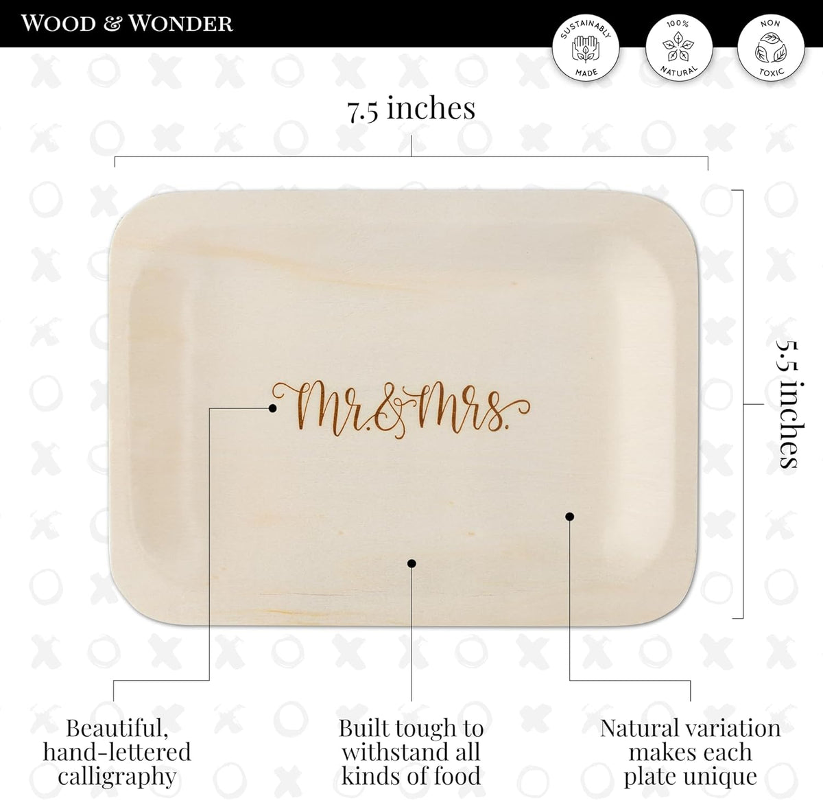 Mr. and Mrs. Disposable Wedding Plates – Rustic, Compostable Alternative to Plastic Plates for