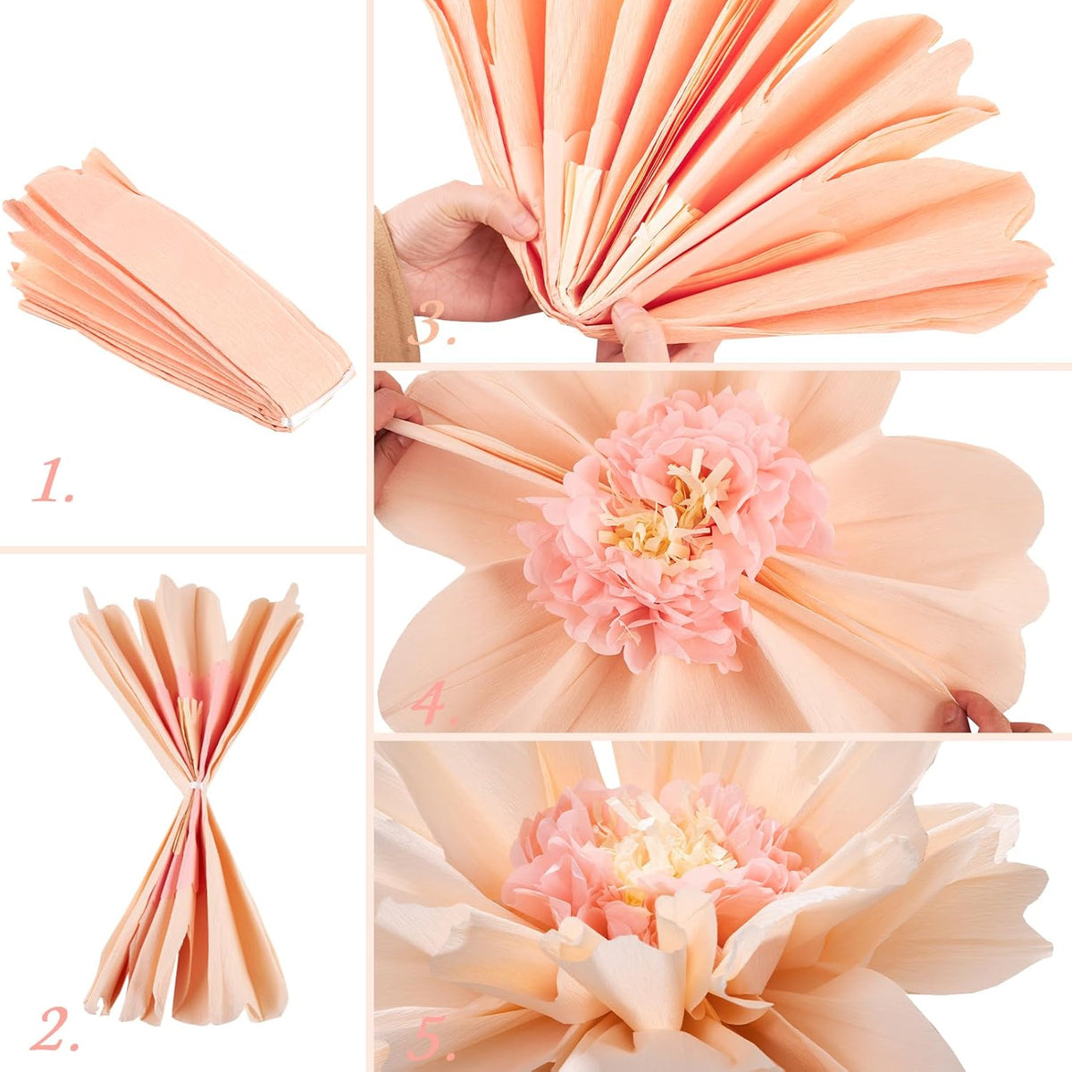 SUNBEAUTY 4 PCS 20" Sage Green Giant Paper Flowers Large Crepe Paper Tissue Flowers Artificial