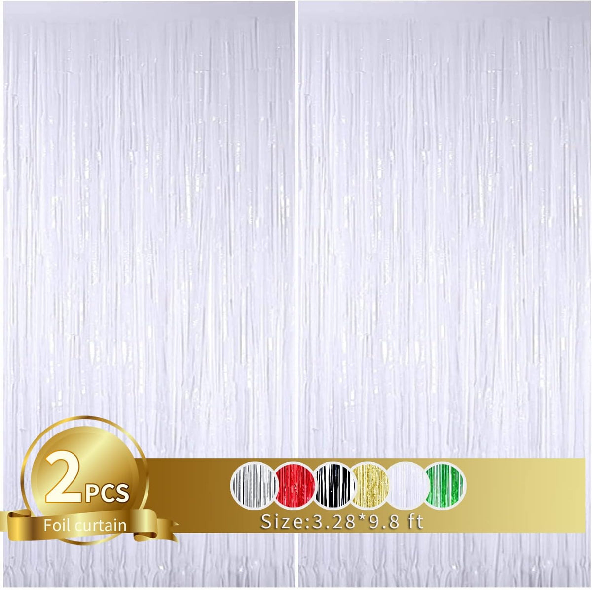 TONIFUL 2Pcs White Metallic Tinsel Foil Fringe Curtains,White Photo Booth Backdrop Streamer Curtain