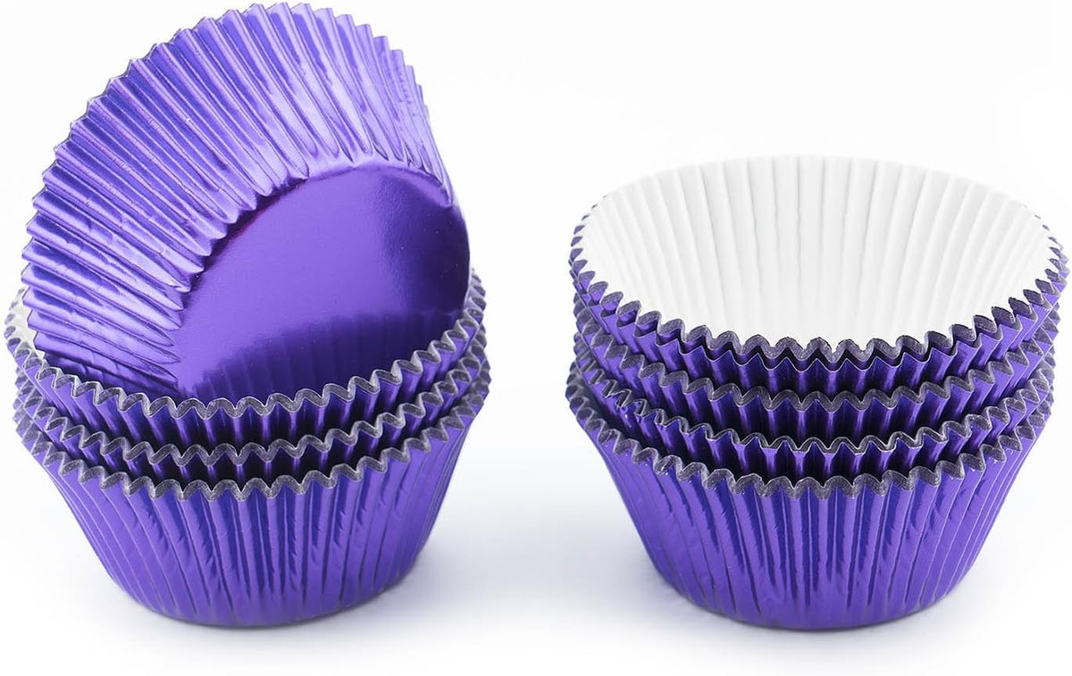Gifbera Purple Foil Cupcake Liners - Standard Size Metallic Muffin Baking Cups/Cases, 200-Count