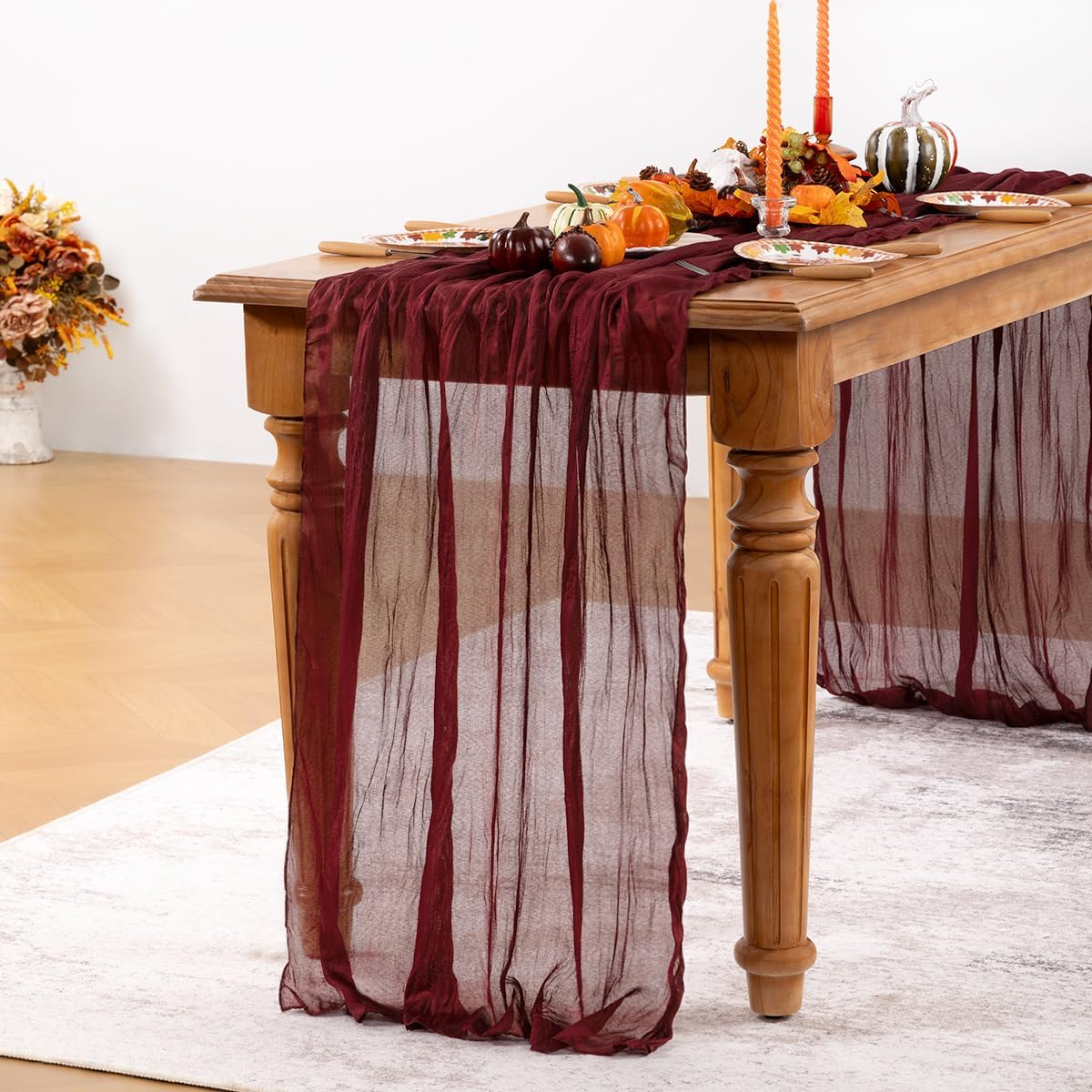 Burgundy Red Cheesecloth Table Runner 4 Pack Fall Table Runners Boho Gauze 120 Inches Red Cheese