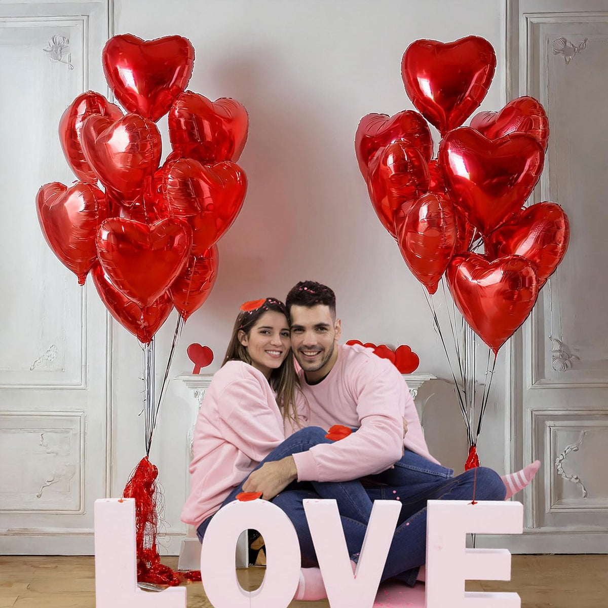 Valentines Day Balloons with Heart-Shape, love Foil Balloons for Romantic Special Night Decorations