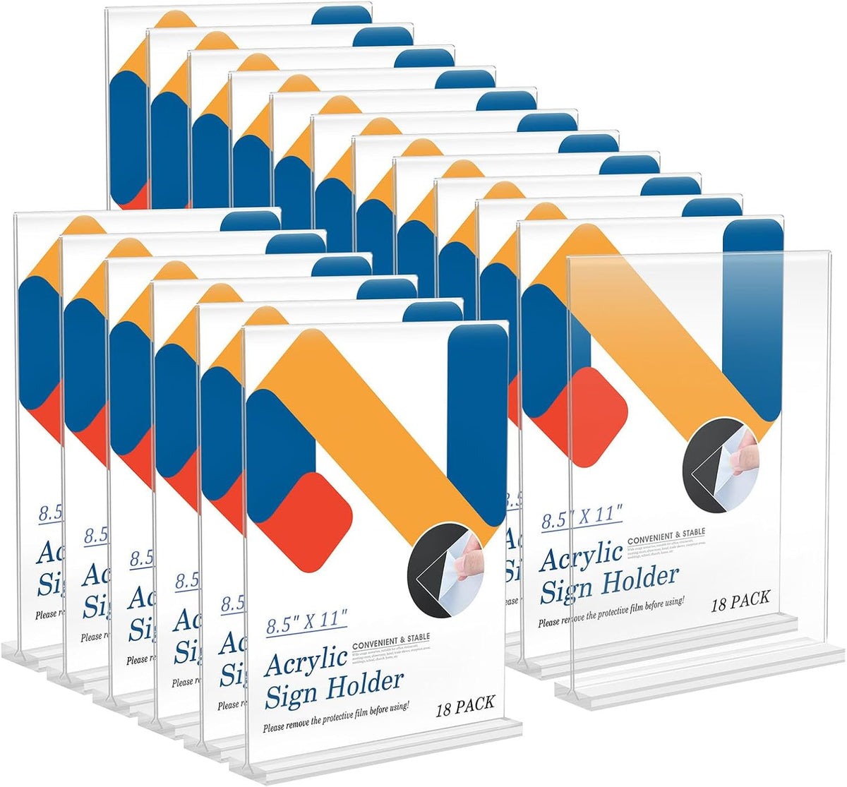 Relx 18 Pack Acrylic Sign Holder 8.5 x 11, Vertical T Shape Plastic Sign Holder with Base