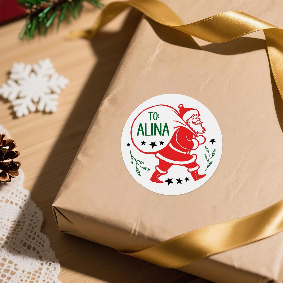 callie Personalized Christmas Stickers - Custom Name, 1.97 Inch Santa Deer Design Waterproof Merry
