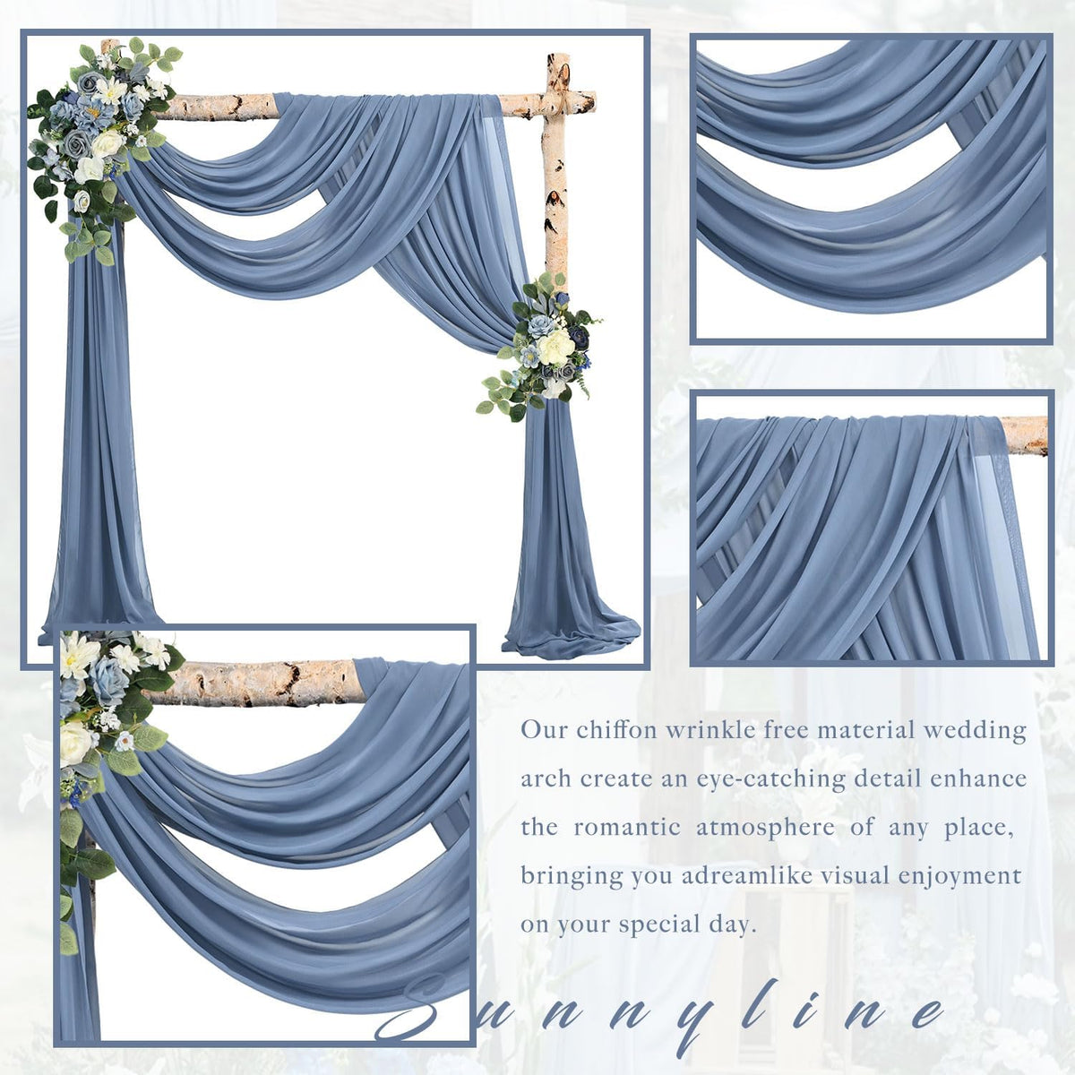 20Ft length x 28" width 2 Panels Wedding Arch Draping Fabric Dusty Blue Arch Drapes Chiffon Fabric