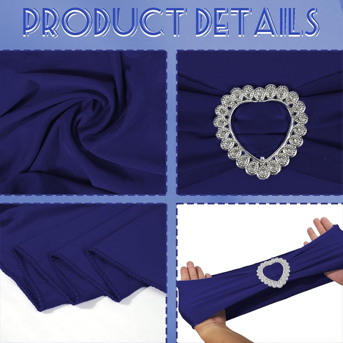 100PCS Spandex Stretch Navy Blue Chair Sashes Bows Universal Elastic Chair Cover Bands Ties with
