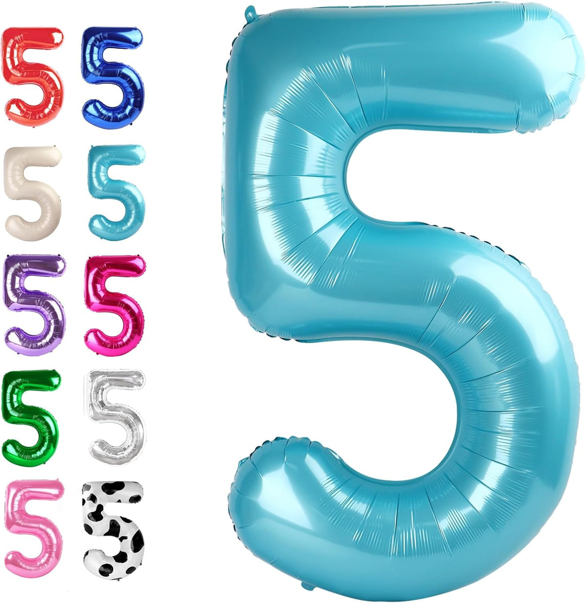 Pearl Blue 40 Inch Large Number 5 Birthday Balloon, Five 5th 15 25 35 50 55 Birthday Celebration