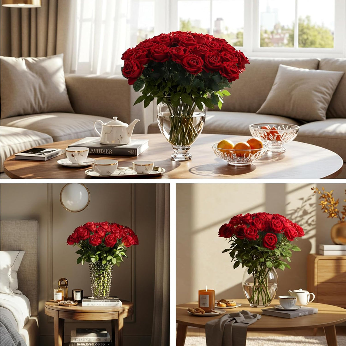 Auihiay 104pcs Red Roses Artificial Flowers - Realistic Faux Red Roses for Wedding Wedding, Table