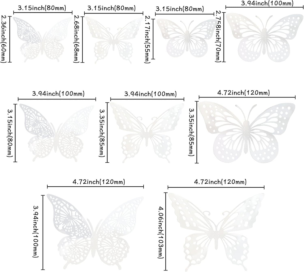 Gyufise 36 Pack Silver Laser 3D Butterfly Cupcake Toppers Hollow Cake Decorations for Birthday