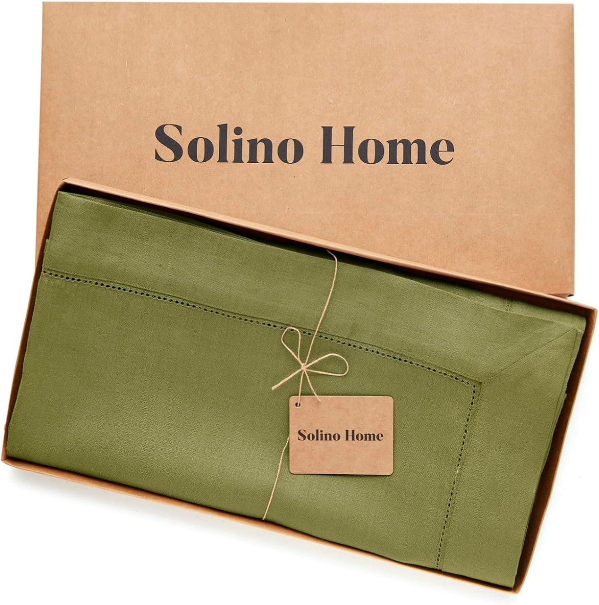 Solino Home Linen Avocado Green Tablecloth 60 x 108 Inch - Classic Hemstitch, 100% Pure Linen