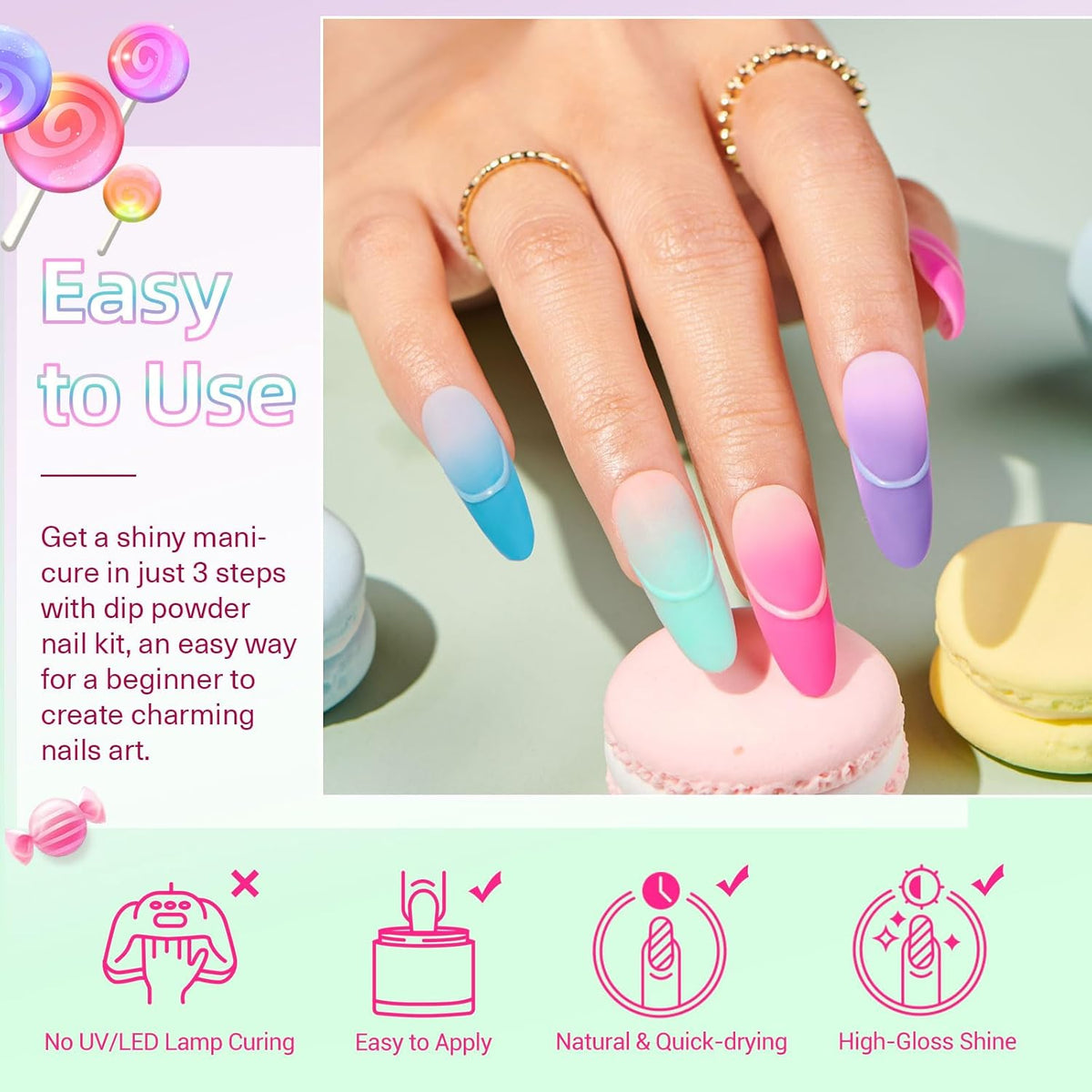 AZUREBEAUTY Dip Powder Nail Kit Starter, Spring Summer Bright Pastel Green Hot Pink Purple 4 Colors